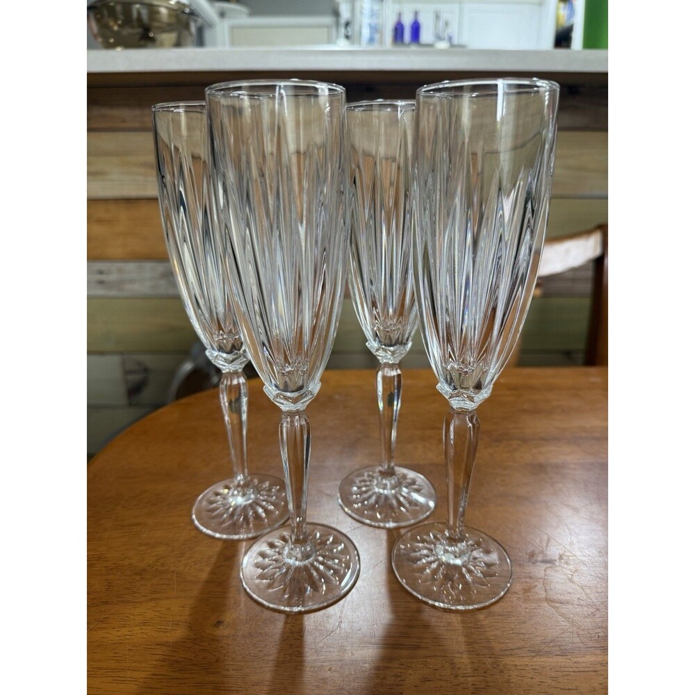 4 Vintage Mikasa Park Lane Crystal Fluted Champagne Glasses 8 5/8”